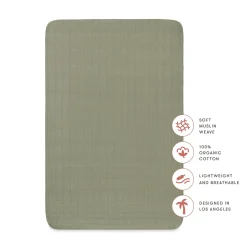Babyletto Mini Crib Sheet in GOTS Certified Organic Muslin Cotton - Matcha