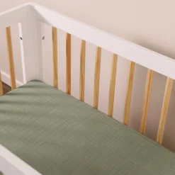 Babyletto Mini Crib Sheet in GOTS Certified Organic Muslin Cotton - Matcha