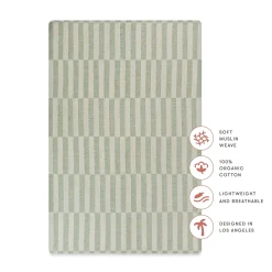 Babyletto Mini Crib Sheet in GOTS Certified Organic Muslin Cotton - Moss Stripe