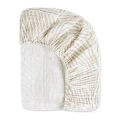 Babyletto Mini Crib Sheet in GOTS Certified Organic Muslin Cotton - Oat Stripe