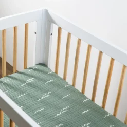 Babyletto Mini Crib Sheet in GOTS Certified Organic Muslin Cotton - Ocean Waves