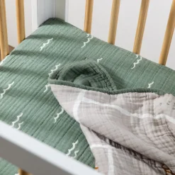 Babyletto Mini Crib Sheet in GOTS Certified Organic Muslin Cotton - Ocean Waves