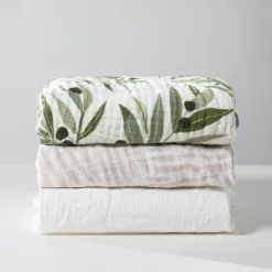 Babyletto Mini Crib Sheet in GOTS Certified Organic Muslin Cotton - Olive Branches