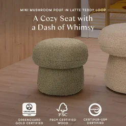Babyletto Mini Mushroom Pouf - Latte Teddy Loop