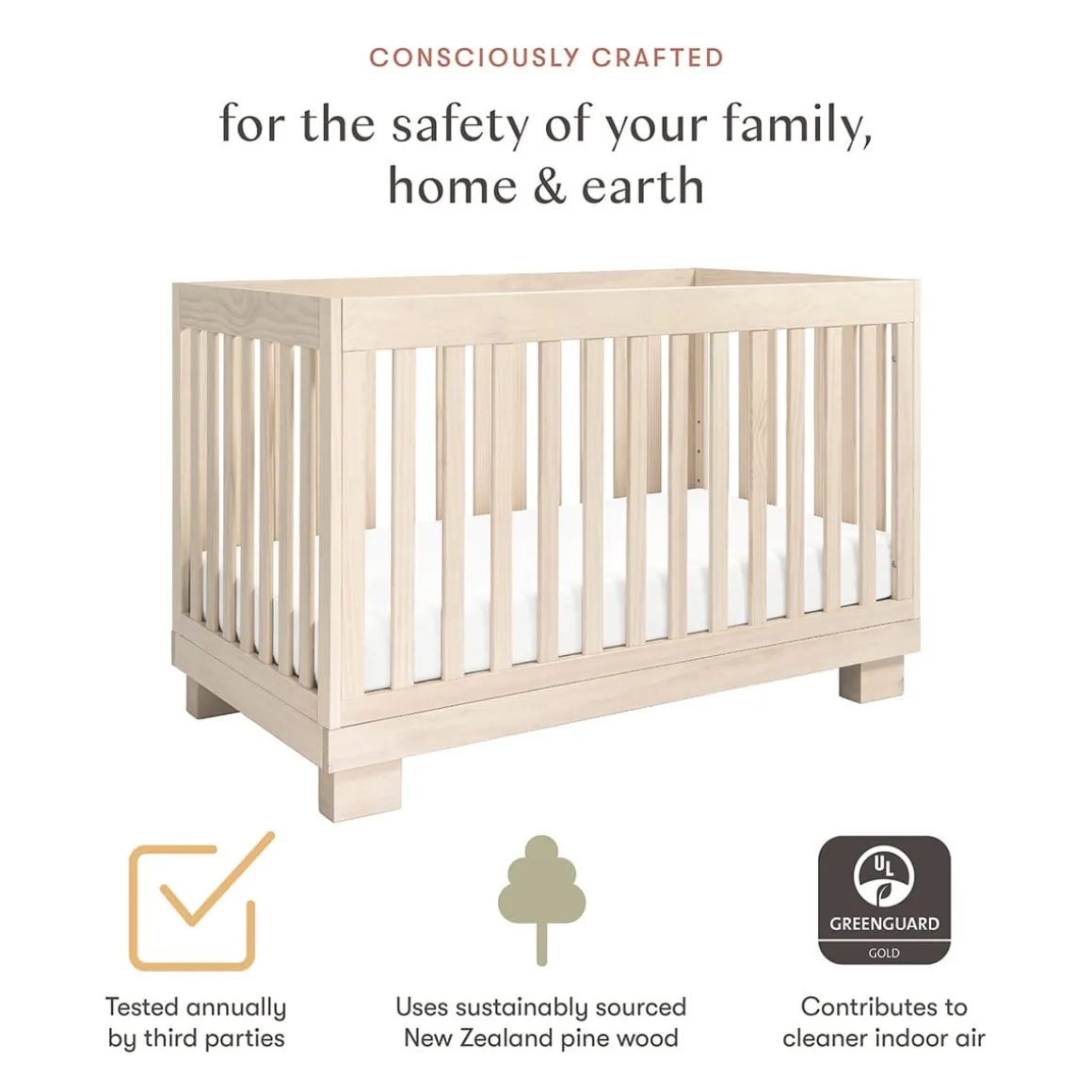 Babyletto Modo 3-in-1 Convertible Crib w/Toddler Bed Conversion Kit - Washed Natural
