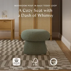 Babyletto Mushroom Pouf - Sage Teddy Loop