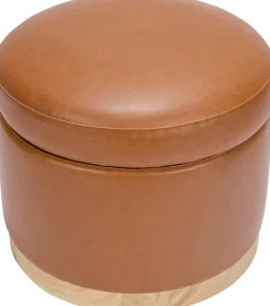 Babyletto Naka Storage Ottoman - Vegan Tan Leather w/ Light Wood Base
