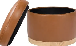 Babyletto Naka Storage Ottoman - Vegan Tan Leather w/ Light Wood Base