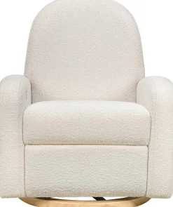 Babyletto Nami Electronic Swivel Glider Recliner w/ USB - Ivory Boucle w/ Light Wood Base