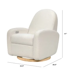Babyletto Nami Electronic Swivel Glider Recliner w/ USB - Ivory Boucle w/ Light Wood Base