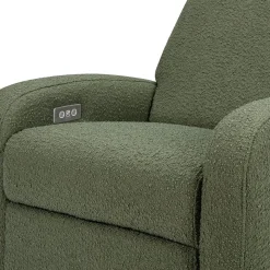 Babyletto Nami Electronic Swivel Glider Recliner w/ USB - Olive Boucle w/ Light Wood Base