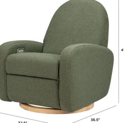 Babyletto Nami Electronic Swivel Glider Recliner w/ USB - Olive Boucle w/ Light Wood Base