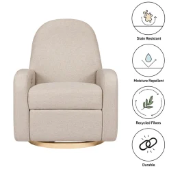 Babyletto Nami Electronic Swivel Glider Recliner w/ USB - Performance Beach Eco-Weave w/ Light Wood Base