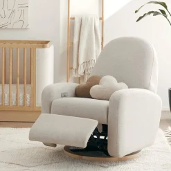 Babyletto Nami Electronic Swivel Glider Recliner w/ USB - Performance Beach Eco-Weave w/ Light Wood Base