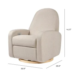 Babyletto Nami Electronic Swivel Glider Recliner w/ USB - Performance Beach Eco-Weave w/ Light Wood Base