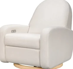 Babyletto Nami Electronic Swivel Glider Recliner w/ USB - Performance Cream Eco-Weave w/ Light Wood Base