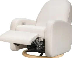 Babyletto Nami Electronic Swivel Glider Recliner w/ USB - Performance Cream Eco-Weave w/ Light Wood Base