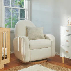 Babyletto Nami Electronic Swivel Glider Recliner w/ USB - Performance Cream Eco-Weave w/ Light Wood Base