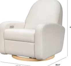 Babyletto Nami Electronic Swivel Glider Recliner w/ USB - Performance Cream Eco-Weave w/ Light Wood Base