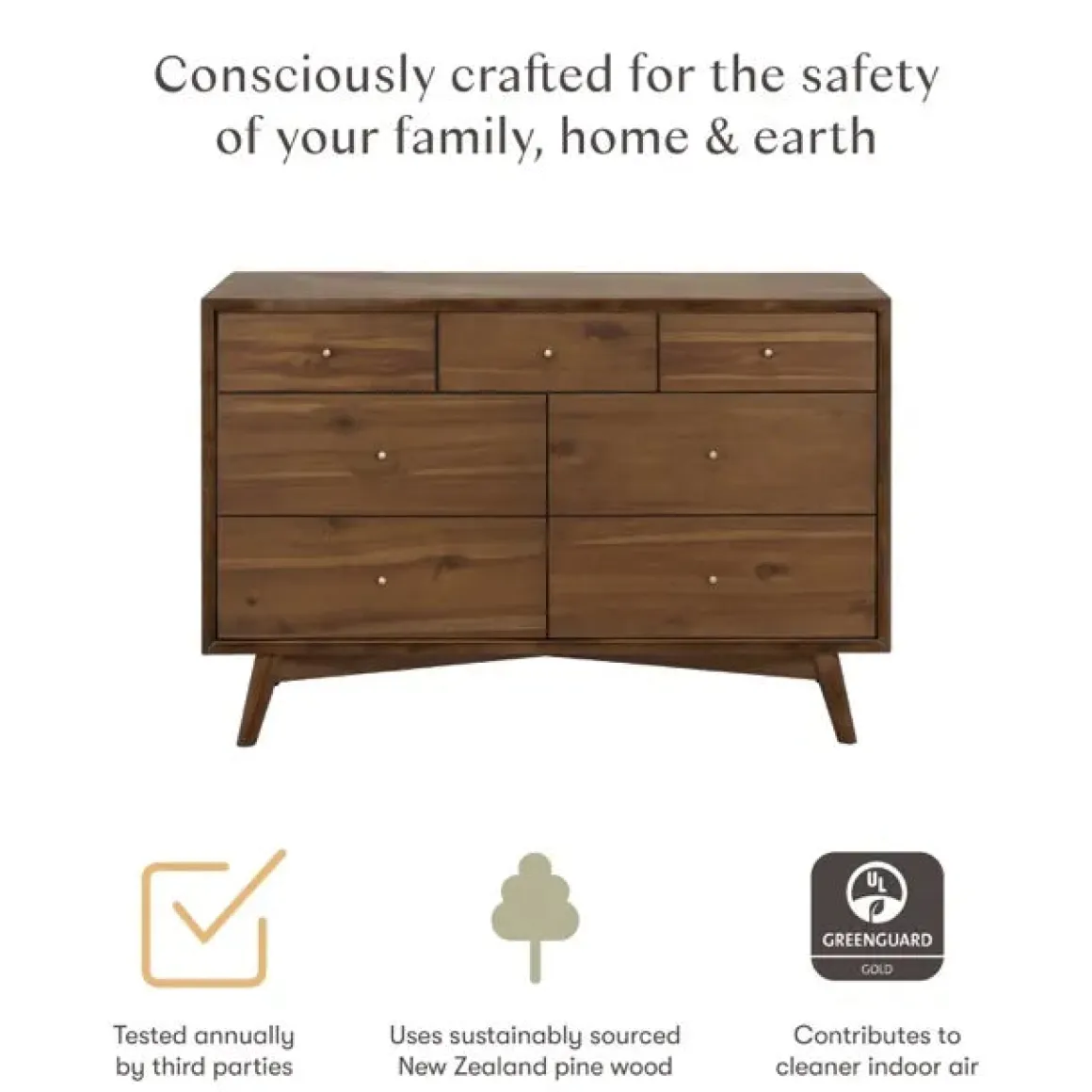 Babyletto Palma 7-Drawer Assembled Double Dresser - Natural Walnut