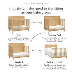Babyletto Palma Mid-Century 4-in-1 Convertible Crib w/ Toddler Bed Conversion - Honey