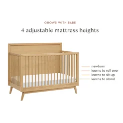 Babyletto Palma Mid-Century 4-in-1 Convertible Crib w/ Toddler Bed Conversion - Honey