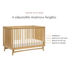 Babyletto Peggy Mid-Century 3-in-1 Convertible Crib w/Toddler Bed Conversion Kit - Honey