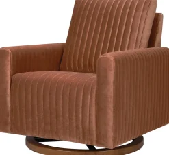 Babyletto Poe Channeled Swivel Glider - Rust Velvet w/ Dark Wood Base