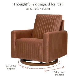 Babyletto Poe Channeled Swivel Glider - Rust Velvet w/ Dark Wood Base