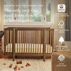 Babyletto Pogo 8-in-1 Convertible Crib w/All-Stages Conversion Kits - Natural Walnut