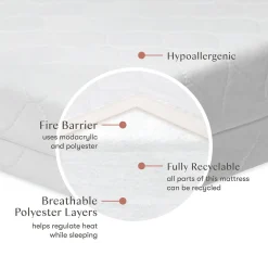 Babyletto Pure Core Mini Crib Mattress w/ Hybrid Quilted Waterproof Cover (Lightweight)
