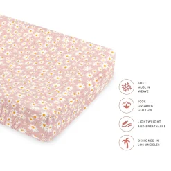Babyletto Quilted Changing Pad Cover in GOTS Certified Organic Muslin Cotton - Daisy