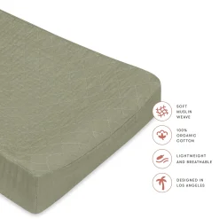Babyletto Quilted Changing Pad Cover in GOTS Certified Organic Muslin Cotton - Matcha