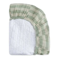 Babyletto Quilted Changing Pad Cover in GOTS Certified Organic Muslin Cotton - Moss Stripe