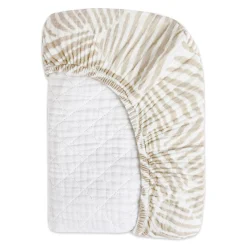 Babyletto Quilted Changing Pad Cover in GOTS Certified Organic Muslin Cotton - Oat Stripe