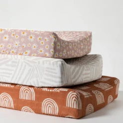 Babyletto Quilted Changing Pad Cover in GOTS Certified Organic Muslin Cotton - Oat Stripe