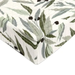 Babyletto Quilted Changing Pad Cover in GOTS Certified Organic Muslin Cotton - Olive Branches