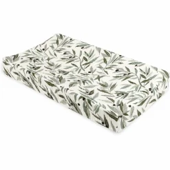 Babyletto Quilted Changing Pad Cover in GOTS Certified Organic Muslin Cotton - Olive Branches