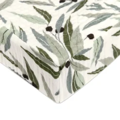 Babyletto Quilted Changing Pad Cover in GOTS Certified Organic Muslin Cotton - Olive Branches