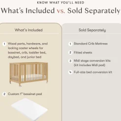Babyletto Rolli 9-in-1 Convertible All-Stages Crib with Bassinet & Toddler Bed Conversion Kits - Honey