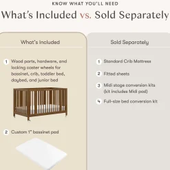 Babyletto Rolli 9-in-1 Convertible All-Stages Crib with Bassinet & Toddler Bed Conversion Kits - Natural Walnut