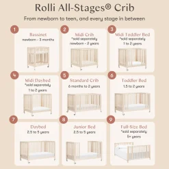 Babyletto Rolli 9-in-1 Convertible All-Stages Crib with Bassinet & Toddler Bed Conversion Kits - Washed Natural