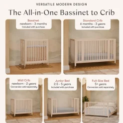 Babyletto Rolli 9-in-1 Convertible All-Stages Crib with Bassinet & Toddler Bed Conversion Kits - Washed Natural