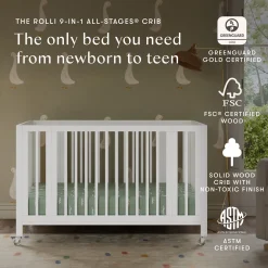 Babyletto Rolli 9-in-1 Convertible All-Stages Crib with Bassinet & Toddler Bed Conversion Kits - White