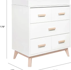 Babyletto Scoot 3-Drawer Changer Dresser w/Removable Changing Tray - White / Washed Natural