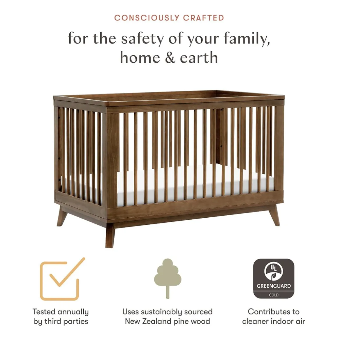 Babyletto Scoot 3-in-1 Convertible Crib w/Toddler Bed Conversion Kit - Natural Walnut