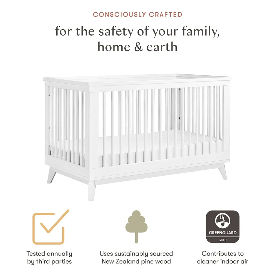 Babyletto Scoot 3-in-1 Convertible Crib w/Toddler Bed Conversion Kit - White