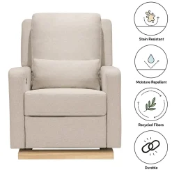 Babyletto Sigi Electronic Glider Recliner w/USB - Performance Beach Eco-Weave w/Light Wood Base