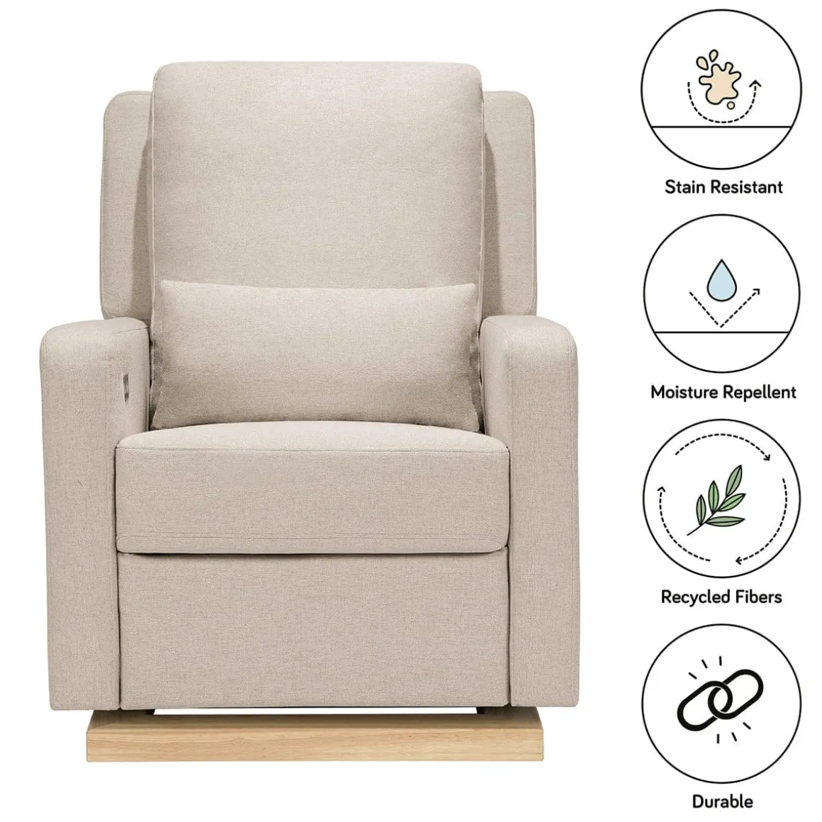 Babyletto Sigi Electronic Glider Recliner w/USB - Performance Beach Eco-Weave w/Light Wood Base