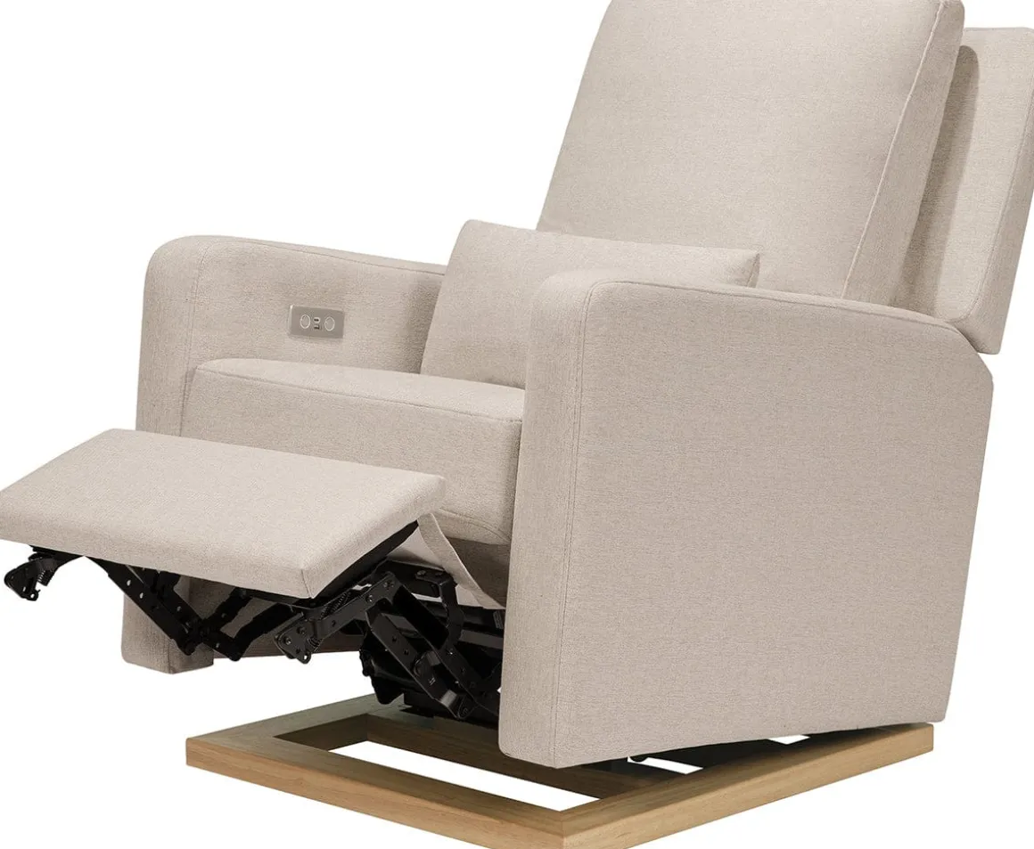 Babyletto Sigi Electronic Glider Recliner w/USB - Performance Beach Eco-Weave w/Light Wood Base